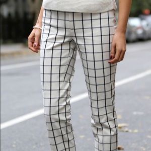 NWOT Anthropologie Women's Navy Blue & Cream Plaid Essential Slim Pants …